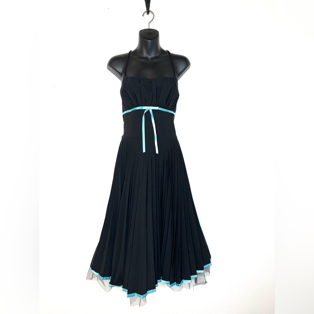 VTG Y2K Rampage Junior’s Formal Dress 13 Black Pleated Corset Top Bow Whimsygoth